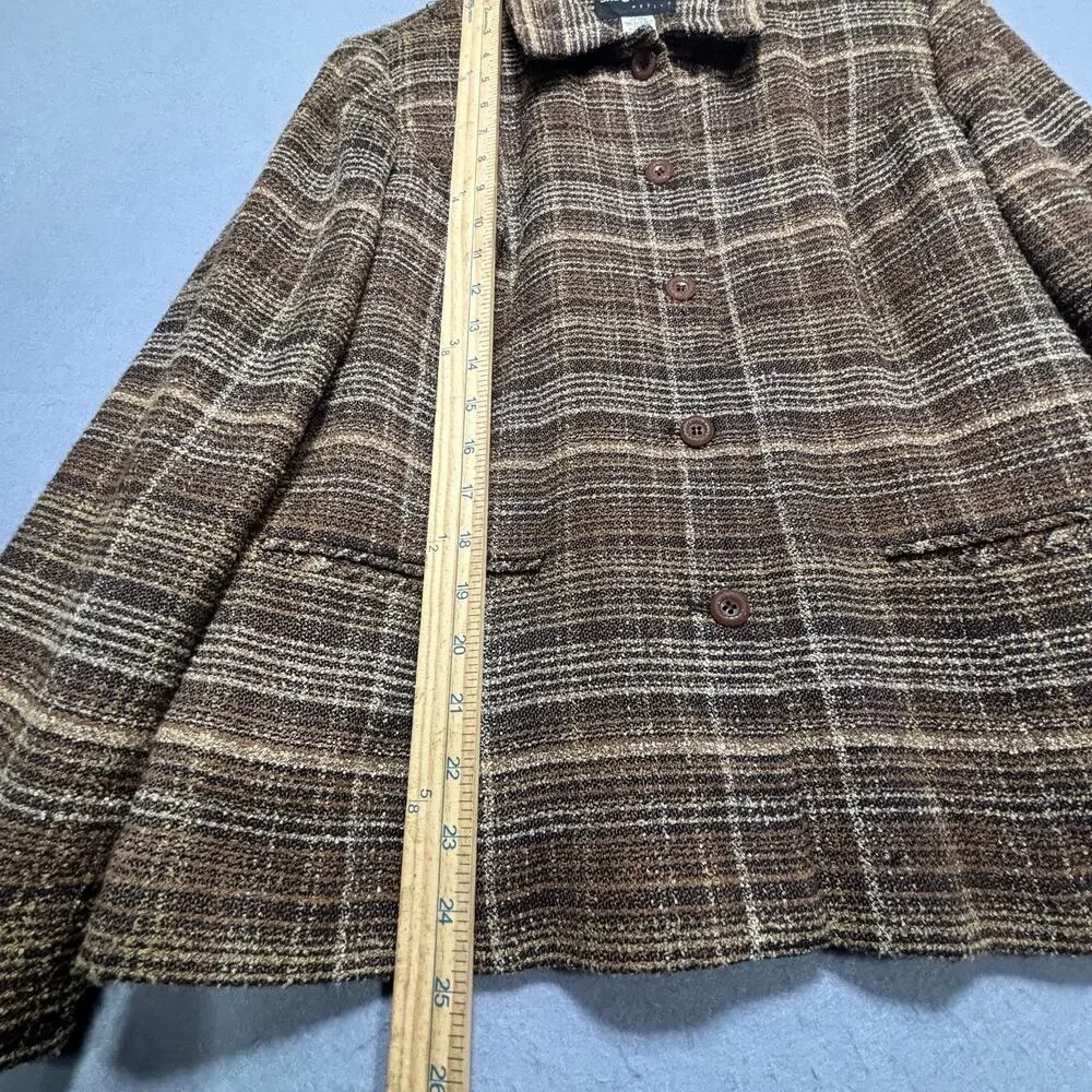 Sag Harbor Brown Plaid Jacket 12 Petite Button Retro Classic Academia Neutrals‎